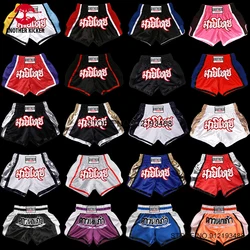 Spodenki Muay Thai mężczyźni kobiety tajskie spodenki bokserskie dziecko sztuki walki odzież MMA satynowa oddychająca Retro klatka walka spodnie Kickboxing