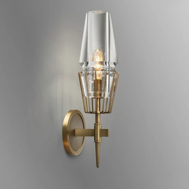 American Copper Loft Wall Lamps Luxury Retro Art Glass Crystal Wall Lights Personality Aisle Bedroom LED Sconces Metallic Luster