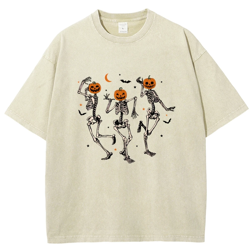 

Dancing Skeleton Pumpkin Retro Halloween T-shirt Spooky Season Halloween Unisex Shirt Cute Fall Pumpkins Face Bats Funny Tee