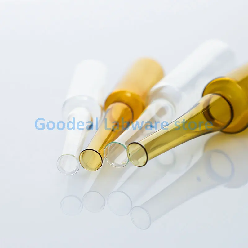 20/30/50/100pcs Lab Clear/Brown Glass Curved Neck 1/2/5/10/20ml Ampoule Bottle, Injection Bottle Used To Hold Liquid Medicine