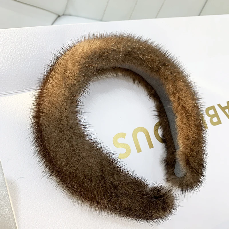 Winter Real Mink Fur Headbands For Women Luxury 100% Real Fur Hairbands Hair Accessories Solid Head Wraps Warm Furry Gift