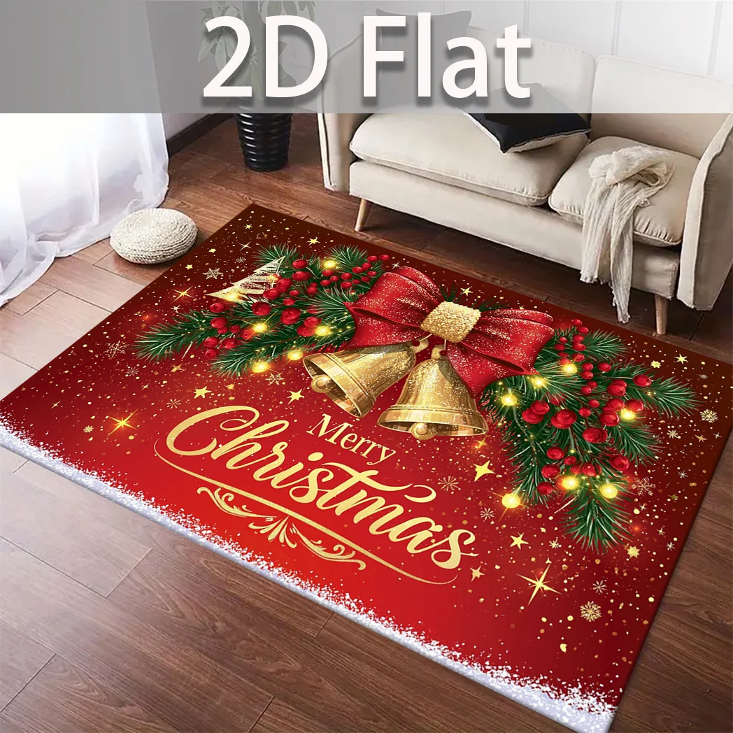 Glitter Gold Star Xmas Carpet Pine Needle Printed Large Bedside Rug Washable Play Mat Holiday Party Home Decor