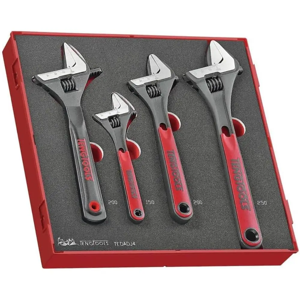 

4-Piece Adjustable Wrench Set - 6, 8, 10, 8 Wide Jaw, Silver