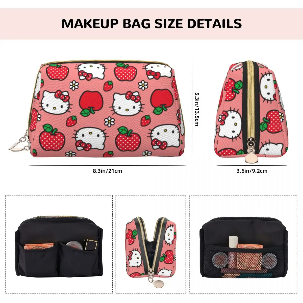 Trendy Girl Storage Bag Sanrio Cute Hello Kitty Leather Makeup Bag Accessories Sanrio Cartoon Large Zipper Beauty Toiletry