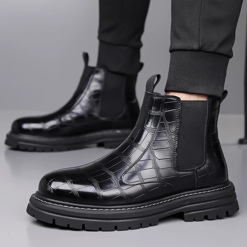 Classic Retro British Style High Top Business Men's Leather Boots Brand Comfort Chelsea Boots Thick Soled Non Slip Casual Boots