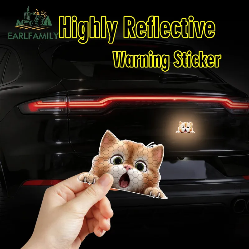 EARLFAMILY Adesivos Refletivos de Gato Curioso para Carro, Engraçados, para Moto, Skate, Capacete, Caminhão, Decalque JDM, Acessórios Automotivos Anti