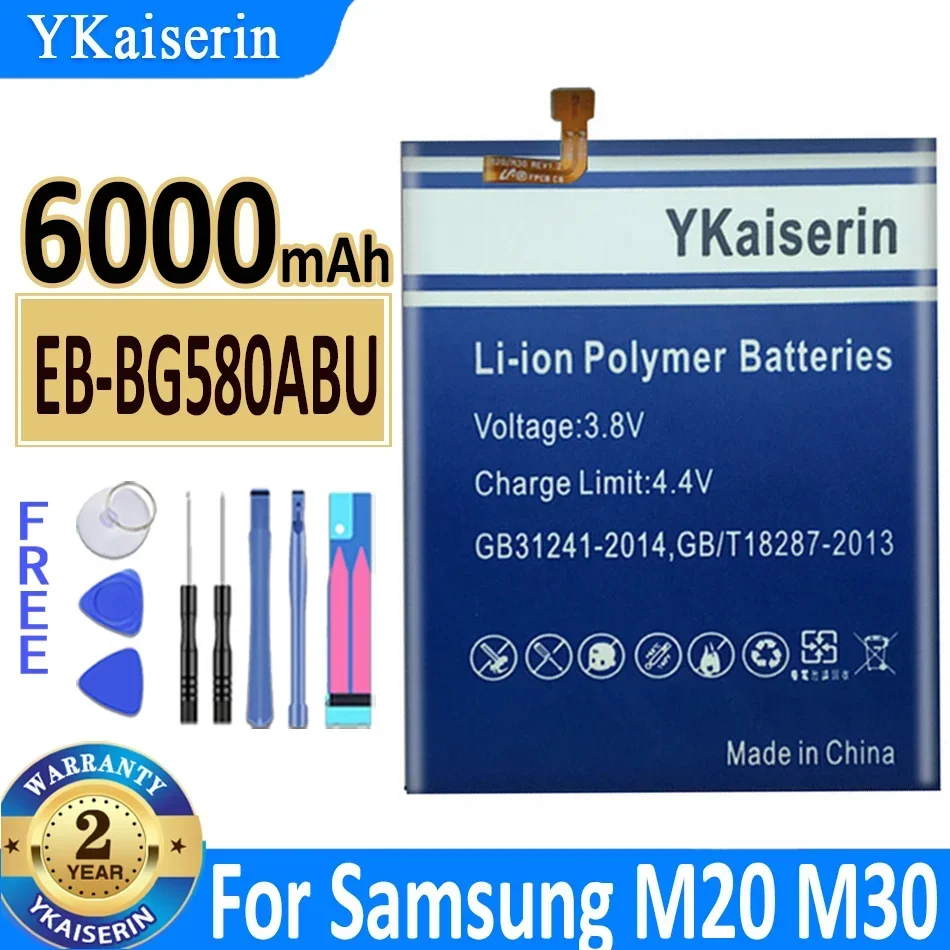 YKaiserin EB-BG580ABU Battery for Samsung Galaxy M20 M30 SM-M205F Phone Batteria 6000mAh + Track Code Warranty 2 Years