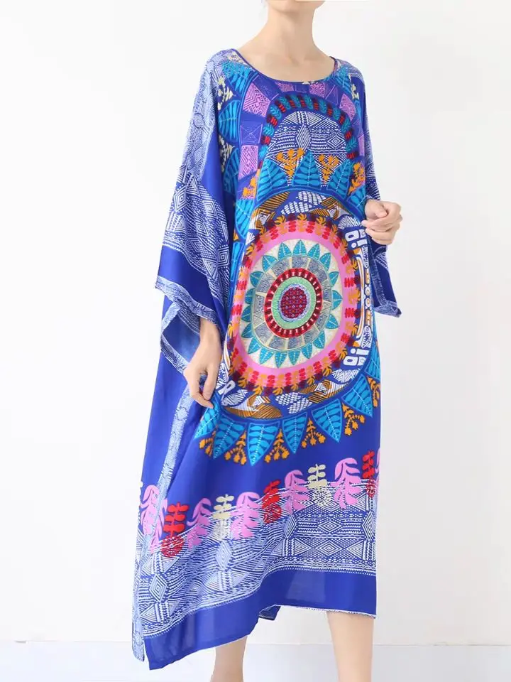 Foreign trade original single vintage print loose casual women's mid-length dress