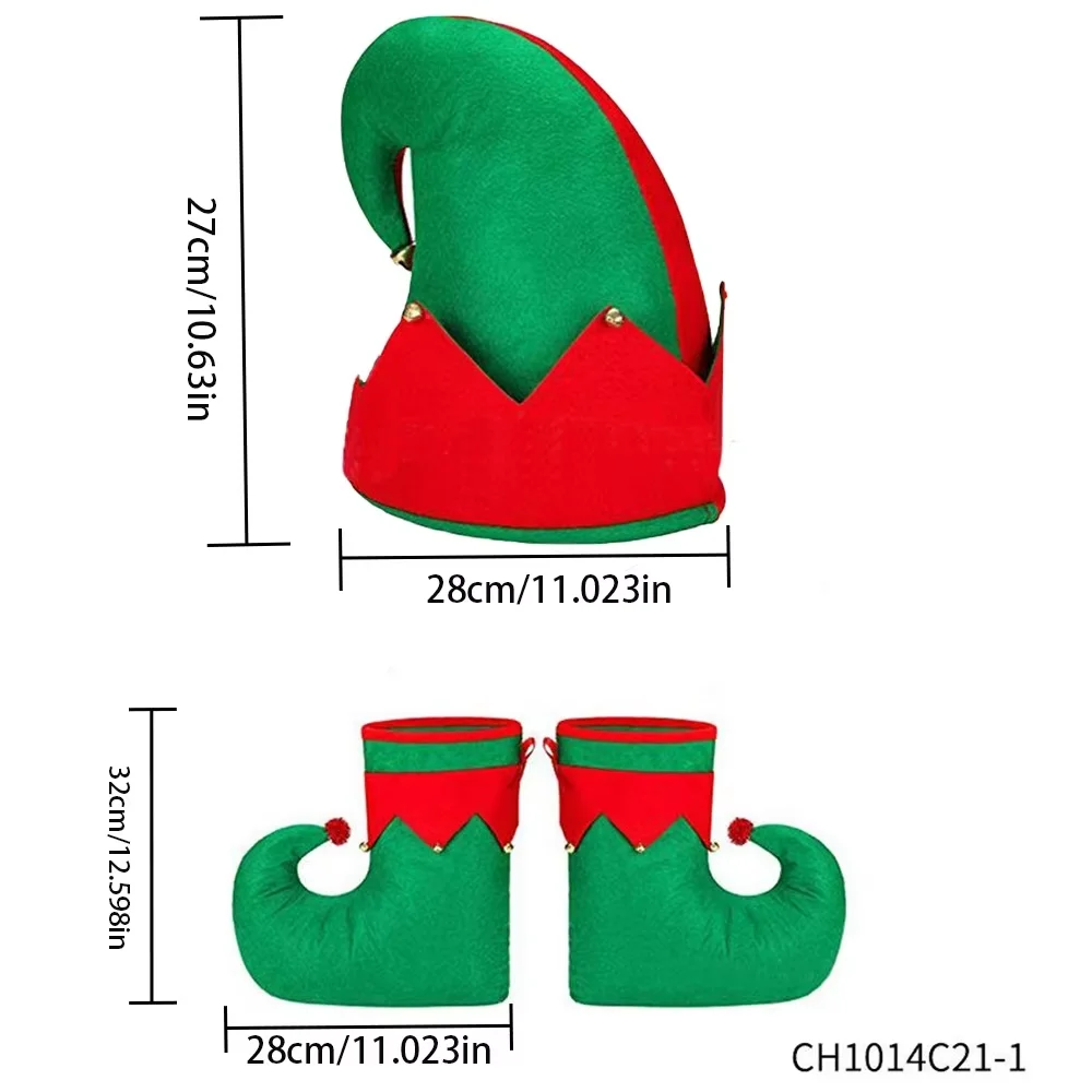 PESENAR Christmas Elf Costume Sets Xmas Holiday Elf Felt Hat Elf Shoes Christmas Costume Headband