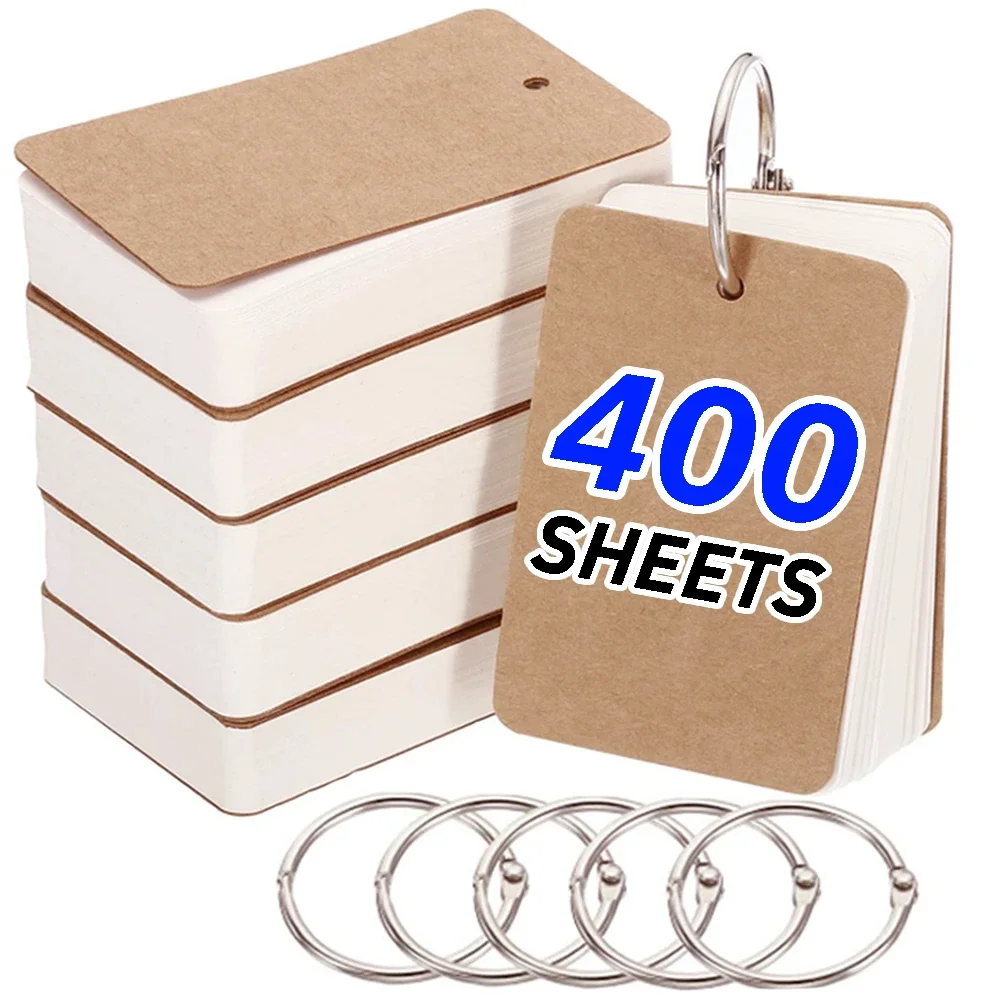 Kraft Paper Blank Flashcards with Binder Rings Spiral Notepads Mini Notebooks Study Cards Book Student Stationery 400/100Sheets