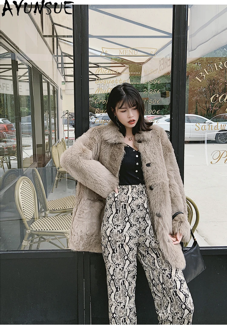 معطف فرو من جلد الغنم الطبيعي من AYUNSUE للنساء 2025 ملابس شتوية دافئة سترة من الجلد الطبيعي للنساء جديد في ملابس خارجية شوبانا Жénska #4