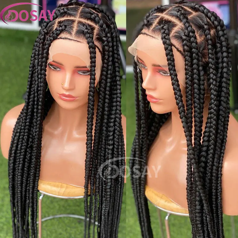 

36 Inches Cornrows Braided Wigs Synthetic Full Lace Wig For Black Women Jumbo Braided Wigs Lace Frontal Faux Locs Box Braids Wig