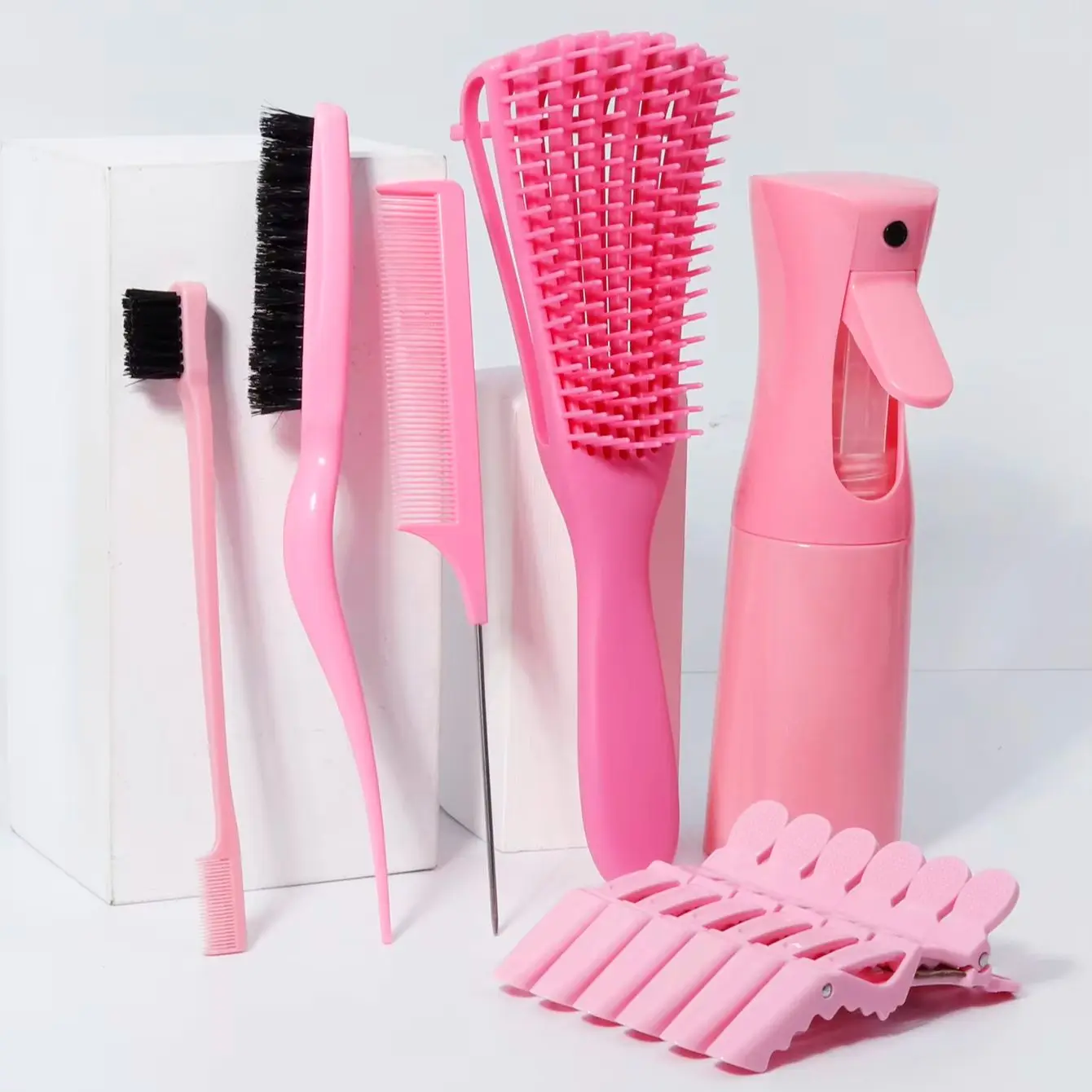 11piece set Hair styling tools - alligator clip, curling brush, spray bottle, styling comb/brush set, Special for Real Hair Wigs