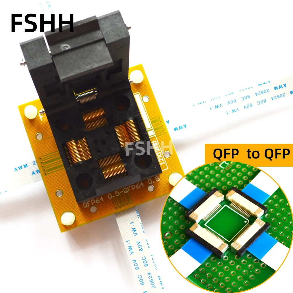 

QFP64 to QFP64 test socket QFP64 TQFP64 Online Detection adapter Pitch 0.5mm to 0.5mm Size 10x10mm 12x12mm