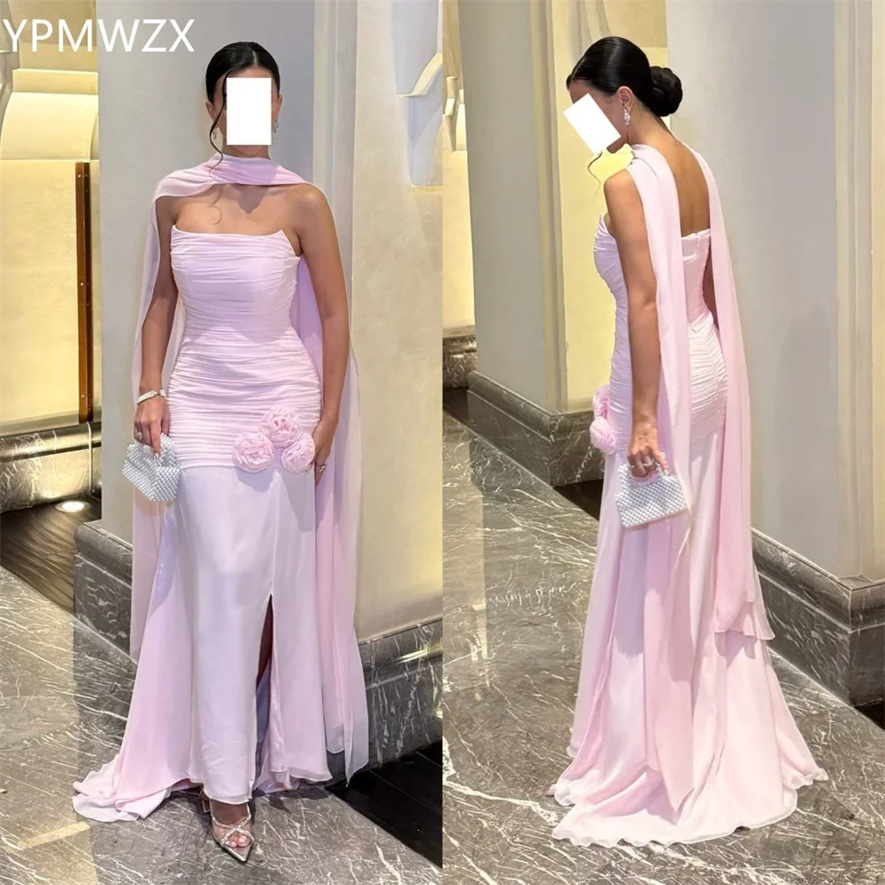 

Customized Evening Dress Party Occasion Prom Gown Formal YPMWZX Strapless Mermaid Floor Length Skirts Layered Draped Ribb