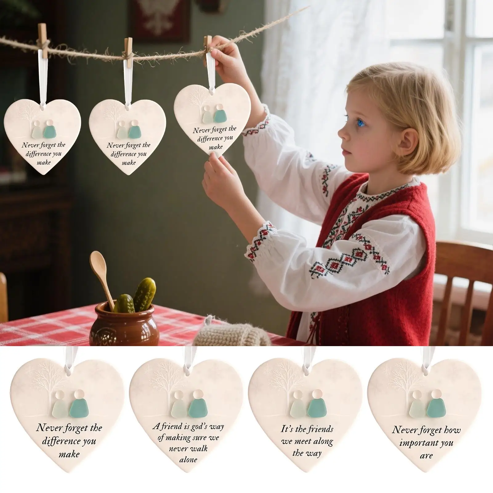 sea glass friendship ornament Ceramic Timeless Keepsake Heart Hanging Art Pendant For Friend Sister Mothers Day Birthday