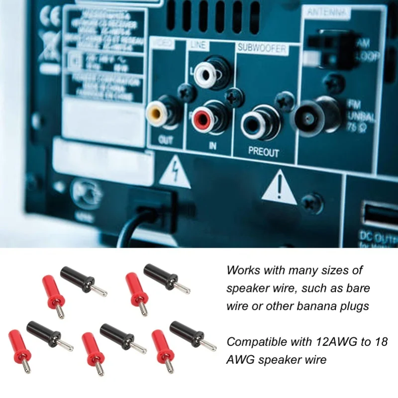10pcs Banana Plug Red Black 4mm Cross Slot Gold Plated Solder Type Adapters For Speaker Wires