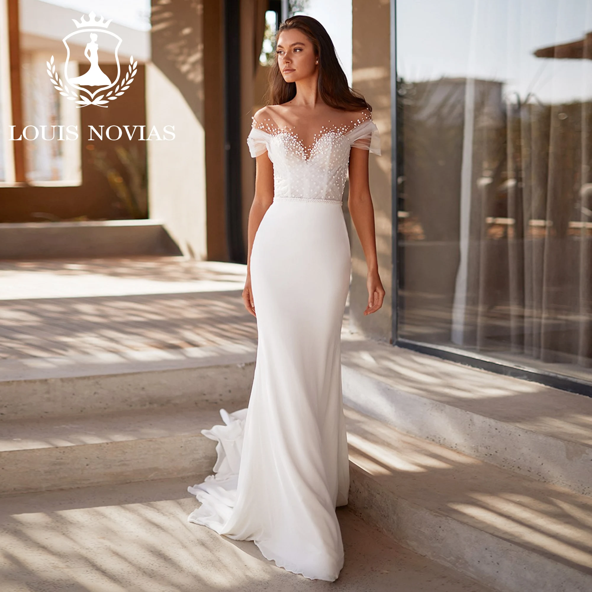 

LOUIS NOVIAS Роскошное новое поступление длиной до пола, на пуговицах, со шлейфом, сексуальное свадебное платье с трубой, Vestidos De Novia