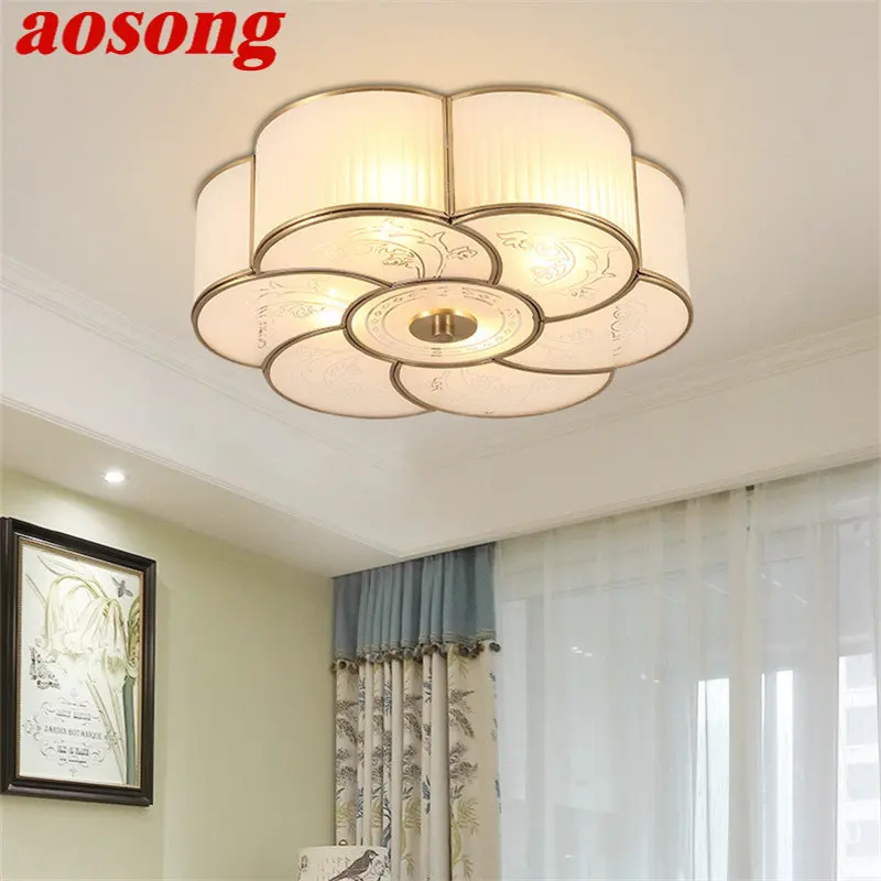 

AOSONG Nordic Flower Style Brass Ceiling Lamp Modern Light Luxury LED Creative Fixtures Decor For Home Living Bedroom