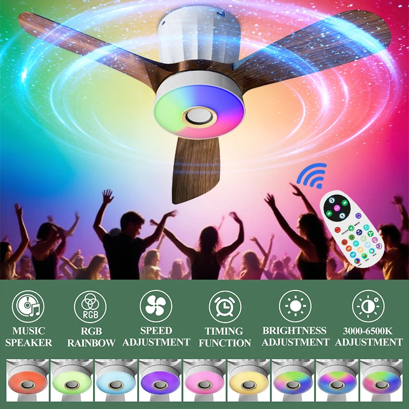 Intelligent Three Leaf Ceiling Fan Light Dining Room Bedroom Living Room RGB Music Style Ceiling Mounted High Wind Silent Fan