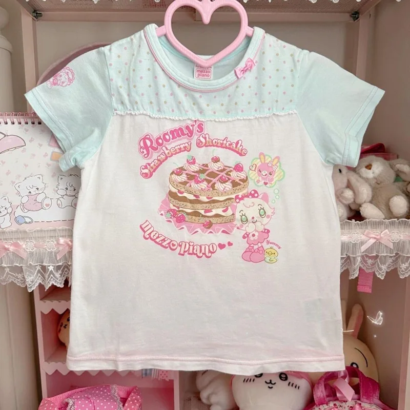 

Японская кавайная футболка с мультяшным принтом, женская футболка Y2K, эстетичная фея в стиле гранж, милые футболки, летние топы в стиле Харадзюку с волнистыми точками в стиле пэчворк