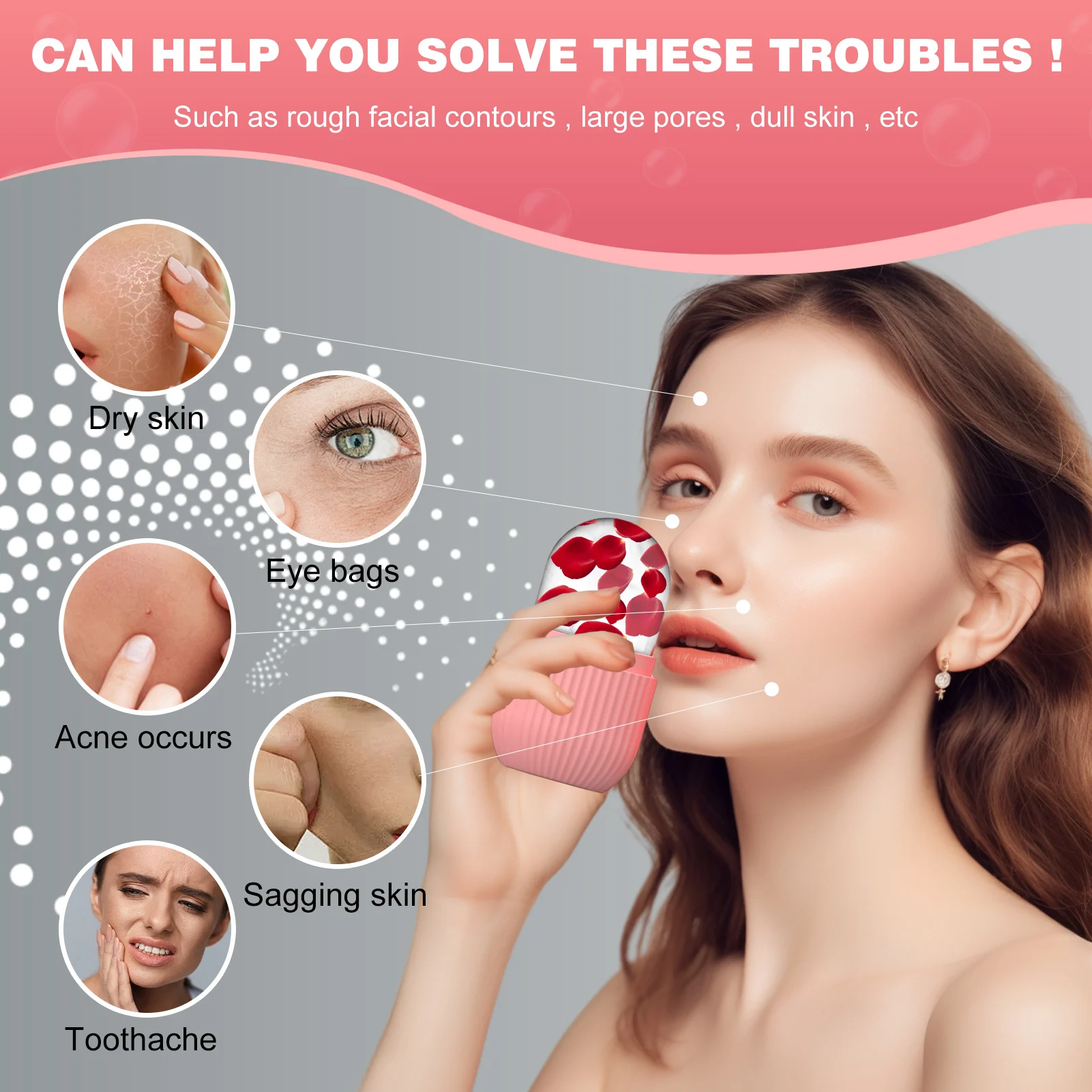 미용 및 피부 관리용 실리콘 얼굴 얼음 큐브 몰드 1개, 실리콘 얼굴 얼음 롤러