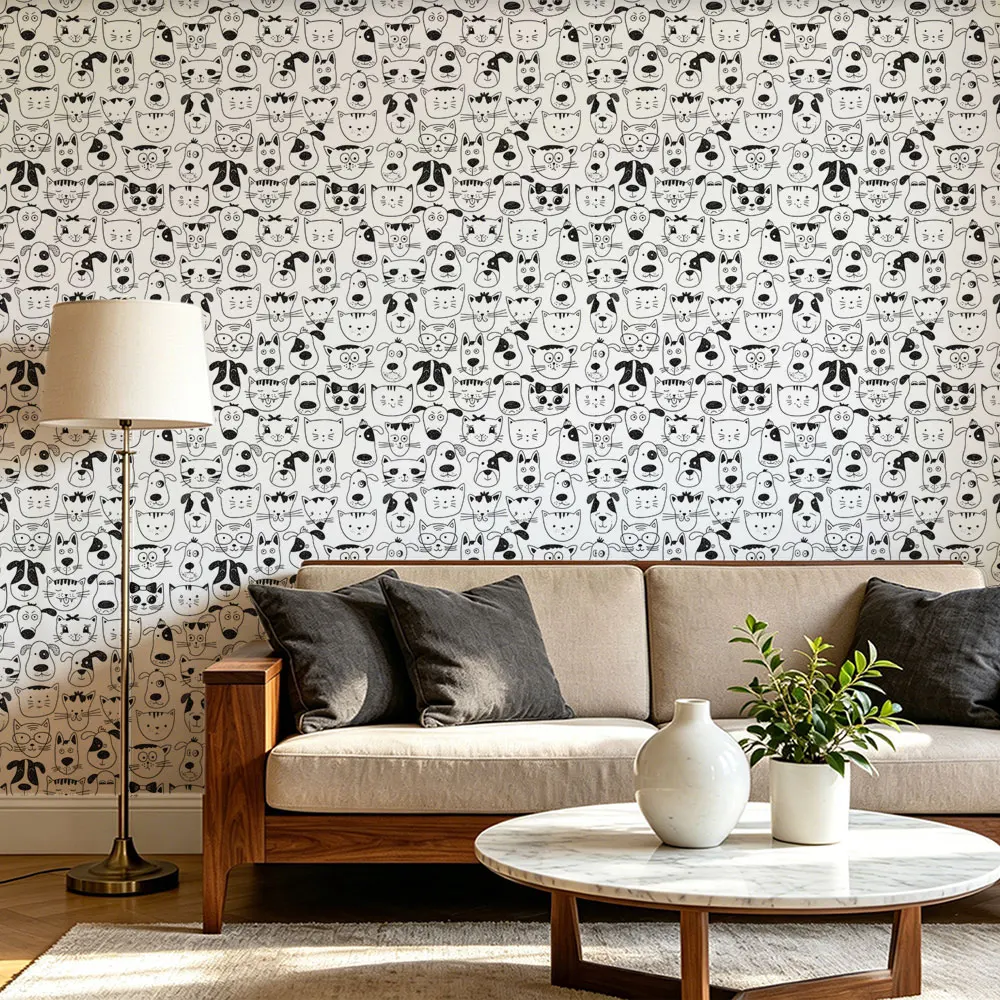 1 Roll Cartoon Sketch, Animal Print, Circular Wallpaper Multiple Sizes Living Room Bedroom Walls Cabinets Fashionable Decoration