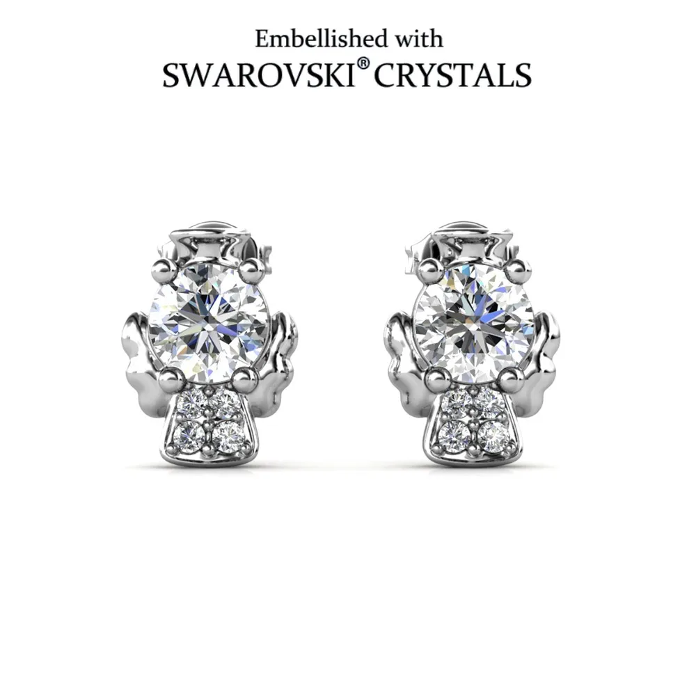 Angel Stud Earrings Embellished with Swarovski Crystals Angelic Earrings Hypoallergenic Shiny Dainty Angel Design Jewelry