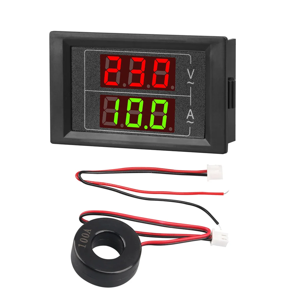 AC60-500V 100A Dual Display Voltage Current Meter Amperimetro LED Voltmeter Ammeter Volt Detector Tester with Current Transforme