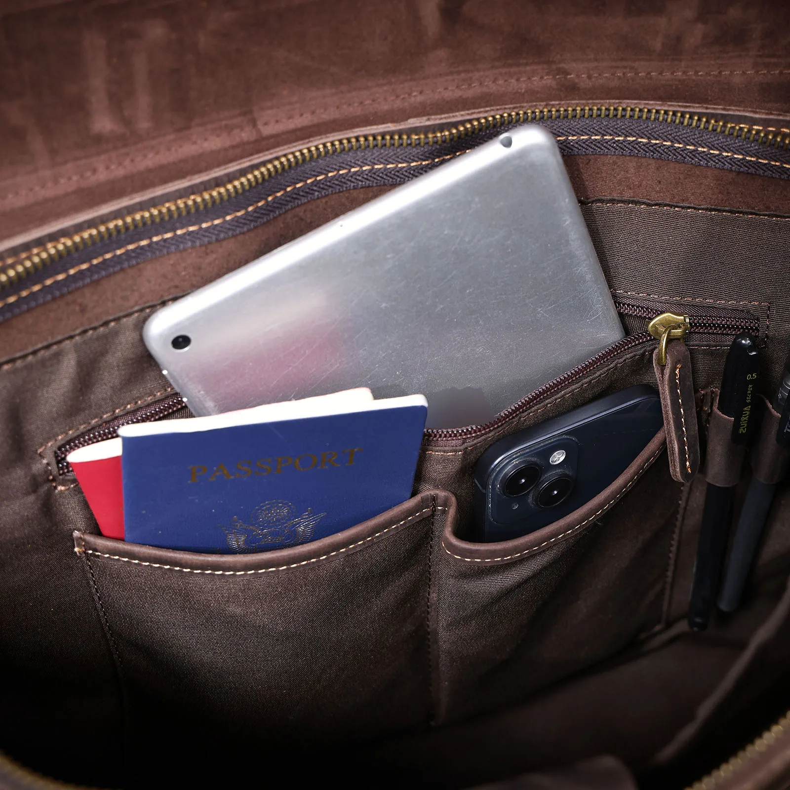 S.WORKER Vollnarbenleder 15" Laptop-Aktentasche Echtleder Herren Büro-Handtasche Messenger-Tasche Business-Bürotasche – Detail 23