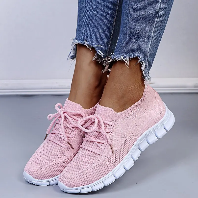 Women's Heels Casual Female Sneakers Summer Shoes Woman-shoes Ladies Trainers Large 2023 Mesh Roses Fabric Running Riband Lace-U