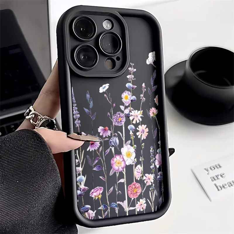 

Purple Flower Phone Case For iPhone 13 Case iPhone 15 Pro 11 12 14 16 Pro Max X XR XS 7 8 Plus SE Shockproof Matte Cover Coque