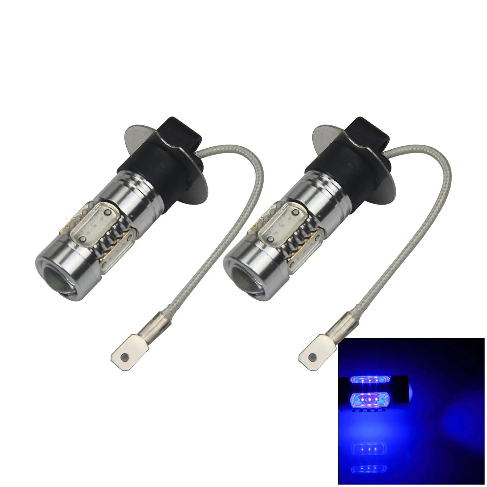 2x Blue AUTO H3 Rear Lamp Signal Light 5 Emitters COB SMD LED IEC7004-47 H062-B