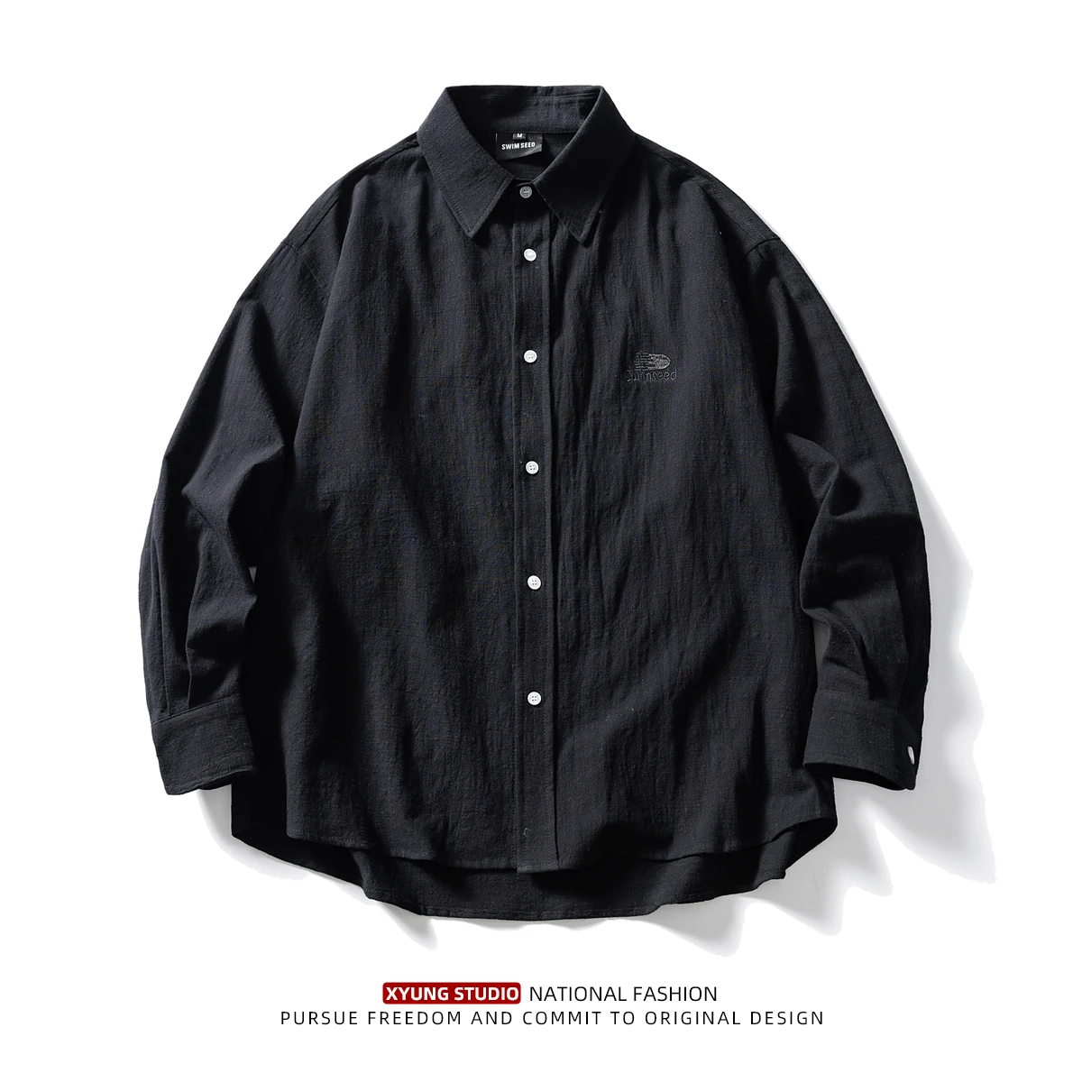 

Мужская повседневная тонкая верхняя одежда на весну 2025 года: рубашка-поло с вышивкой, в японском стиле, однотонная, универсальная, дышащая...