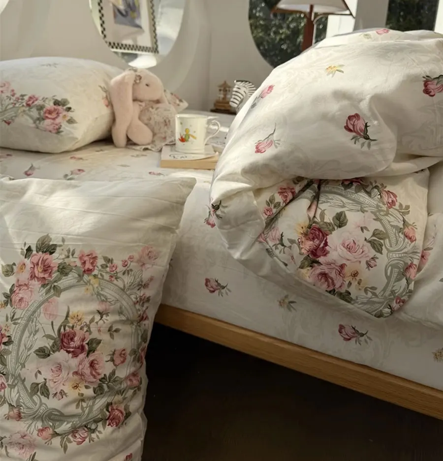 

Romantic sweet vintage flower red beding set,twin full queen king european cotton home textile bed sheet pillow case quilt cover