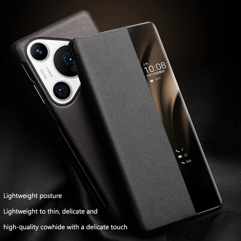 QIALINO Case for Huawei Pura 70 Ultra Genuine Leather Phone Cover for P70pro Protective Luxury Case with Intelligent Window