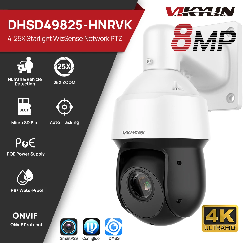 

Vikylin 8MP PTZ 25X Zoom 100M Starlight IR WizSense IP Camera Perimeter Protection SMD4.0 Outdoor Security Surveillance Camera