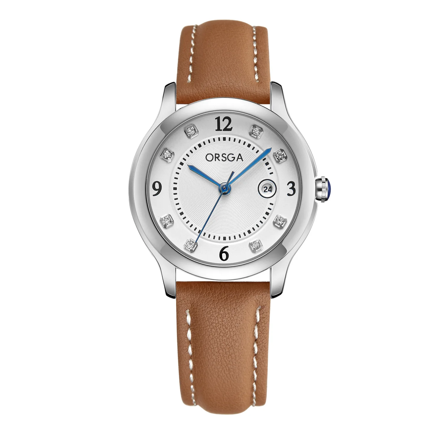 ساعة كوارتز للنساء مجموعة أزياء بقطر 33 ملم وحزام جلدي بسمك 11 ملم وتقويم موضع الساعة 3