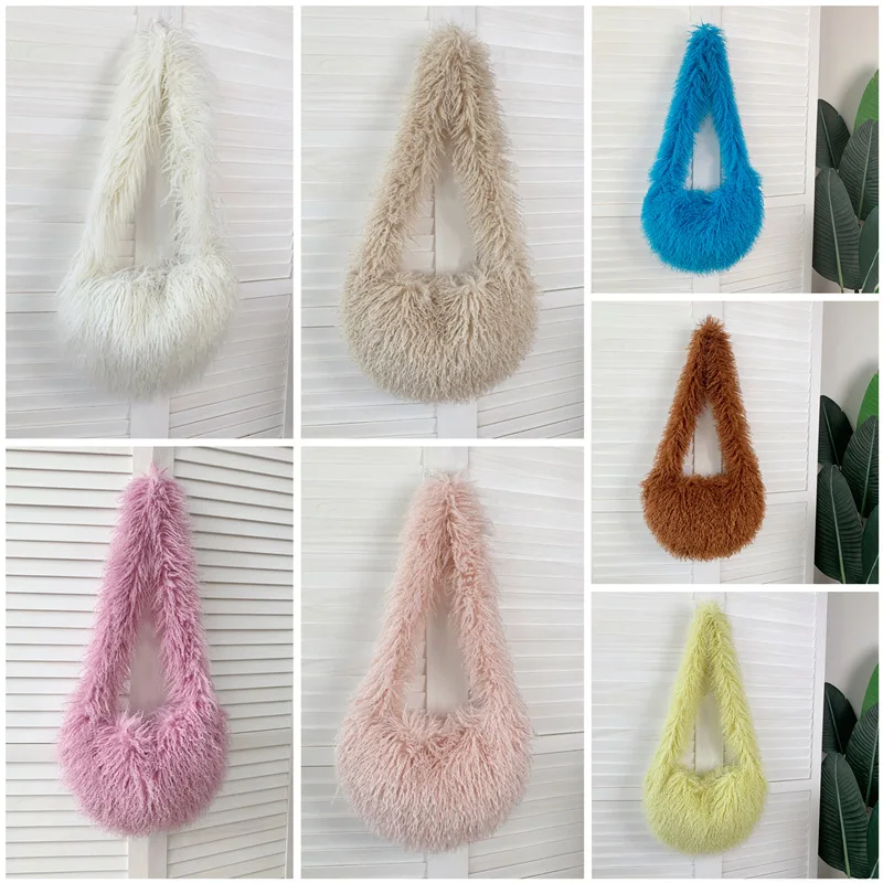 Artificial Wool Women\'s Furry Shoulder Bag Winter Fashion Ladies Faux Fur Crossbody Bags Large Capacity Female Plush Handbags