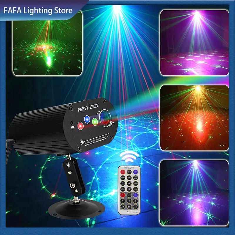

Мини-светодиодный RGB диско-светильник с дистанционным управлением 16 в 1, лазерный сценический проектор, активированный автоматическим миганием для дня рождения, вечеринки