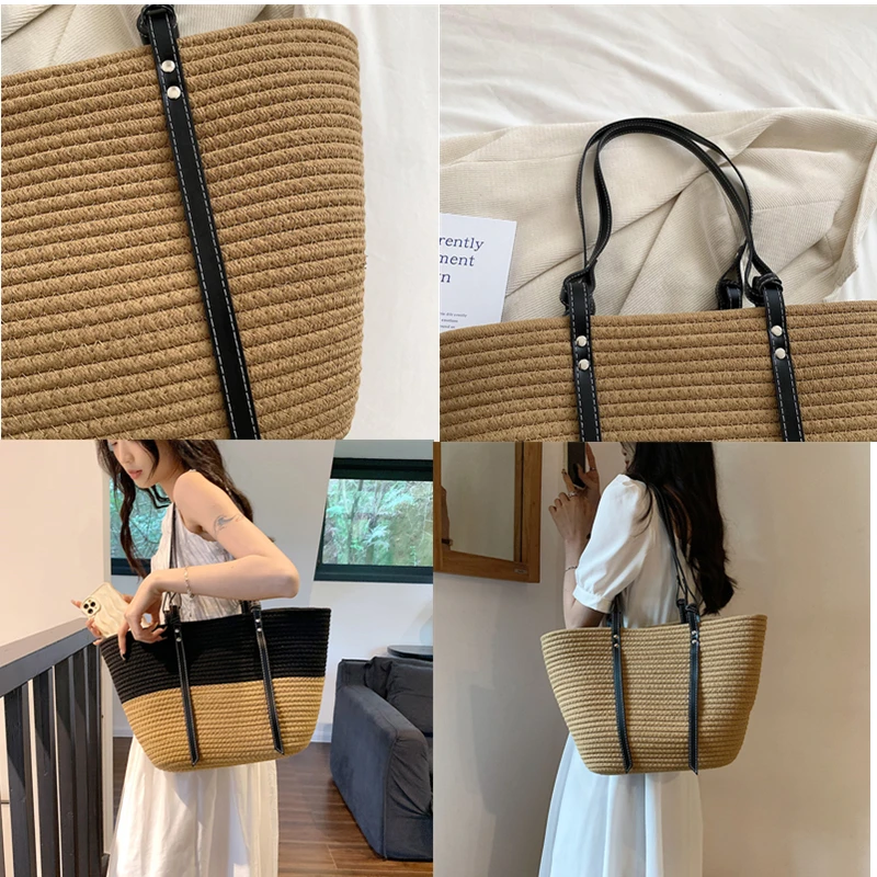 2023 borsa da donna borsa da spiaggia estiva borsa da cesto intrecciata in Rattan borsa a tracolla in paglia lavorata a maglia Totes di grande