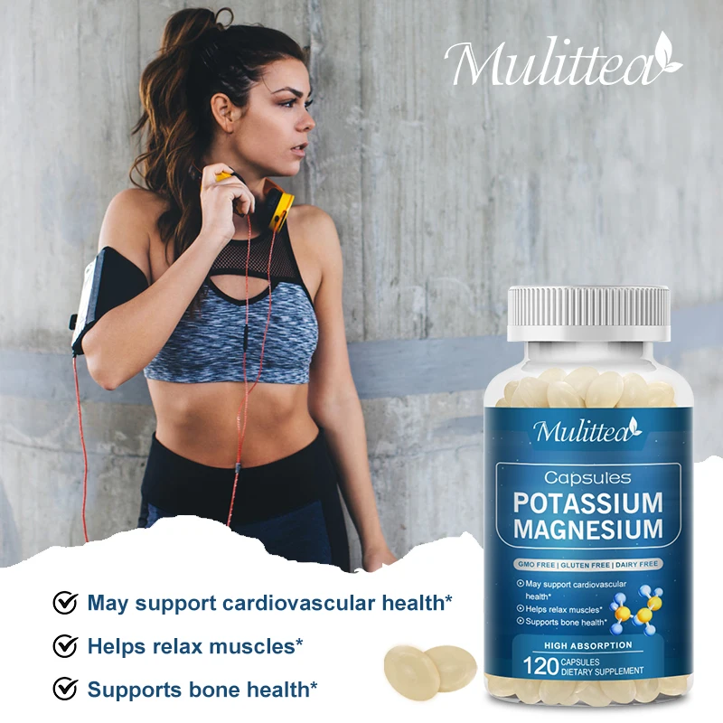 Mulittea Potassium Magnesium Capsules High Absorption For Leg Spasms Bone Muscle Function And Heart Health Relieve stress