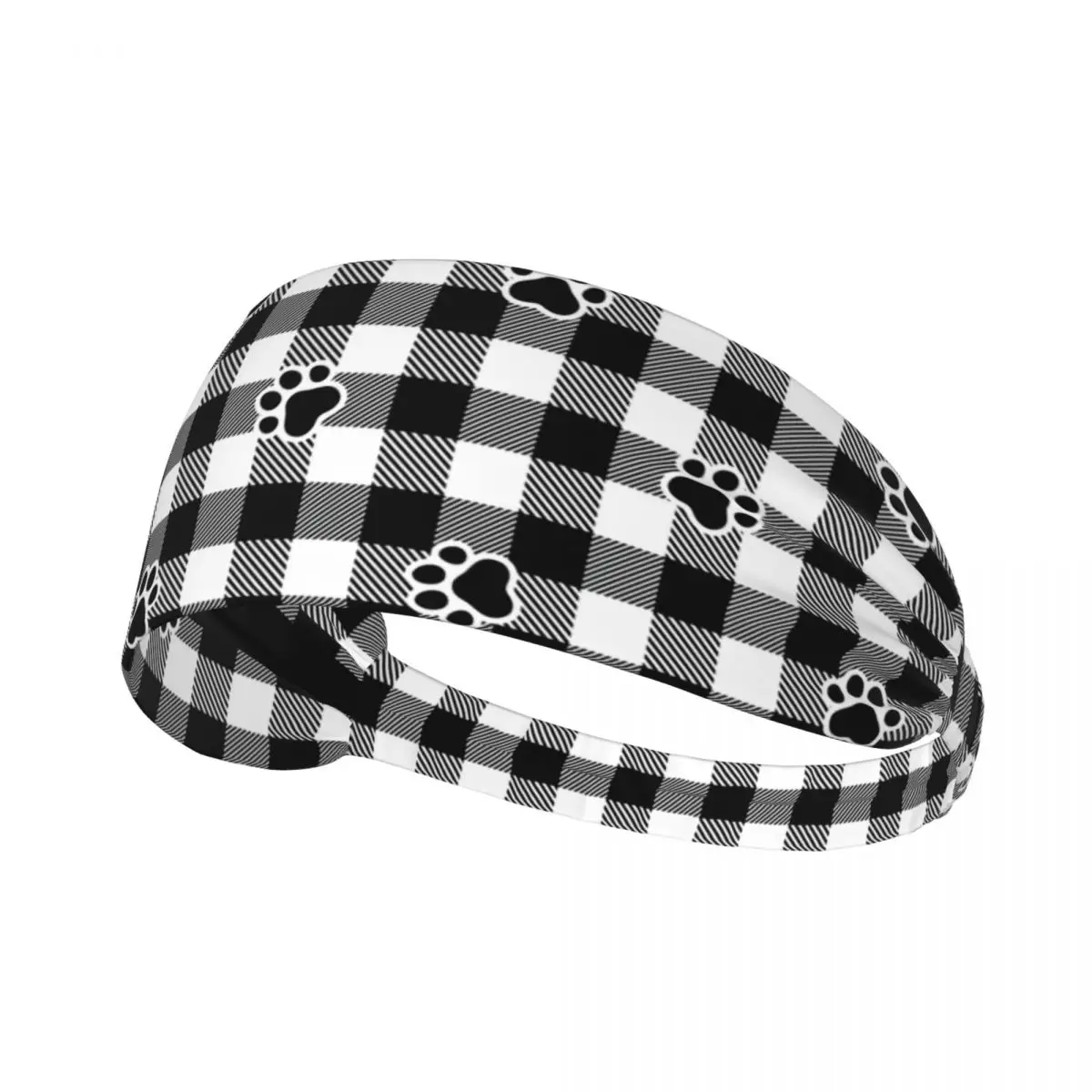 Custom Dog Paw Footprint Checked Pattern Sports Sweatband for Training Absorbent Headband Women Men