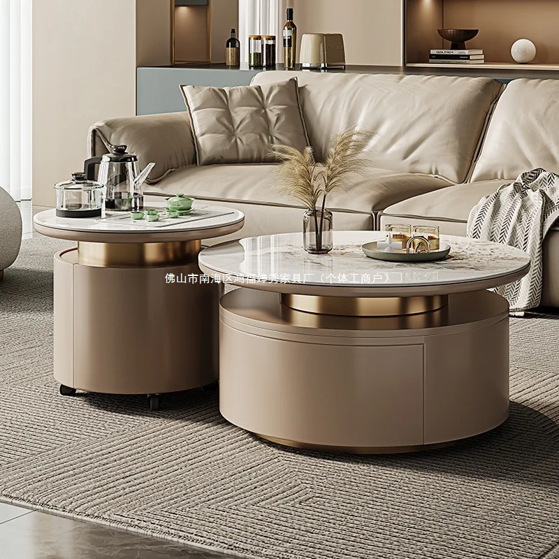 

Rock slab coffee table small apartment household modern simple living room tea light luxury kung fu tea size round movable
