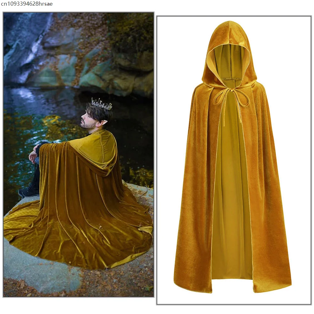 

Kids Medieval Velvet King's Golden Cape Halloween Cosplay Hooded Cloak Boys Girls Elf Purim Witch Vampire Elf Party Dress