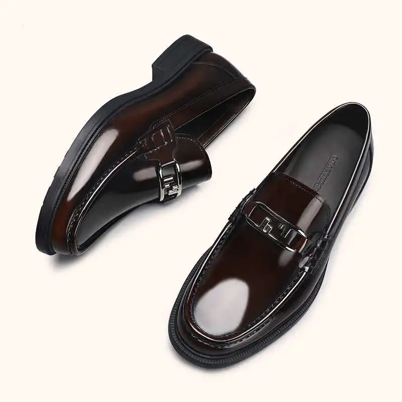 

Spring and Autumn New Men's Formal Shoes Genuine Leather Thick Sole Bright Face Business Casual Shoes