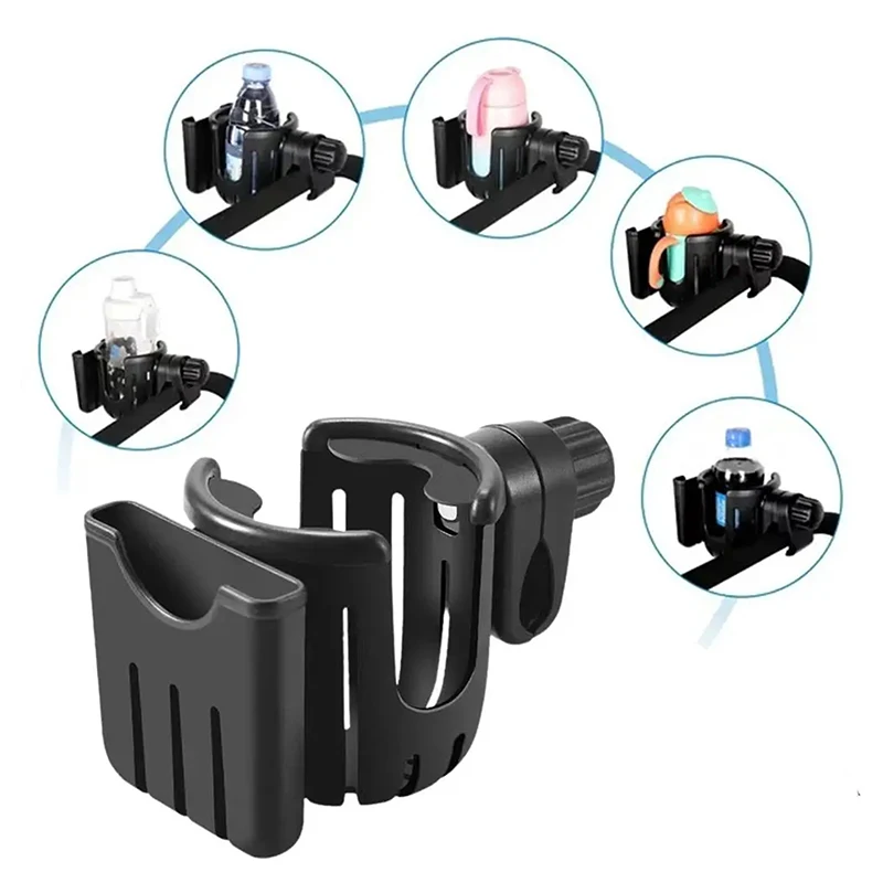 

2 In 1 Stroller Cup Holder For Bicycle Motorcycle Scooter ABS Material 360° Rotation Adjustable Phone Mount Coffee Holder