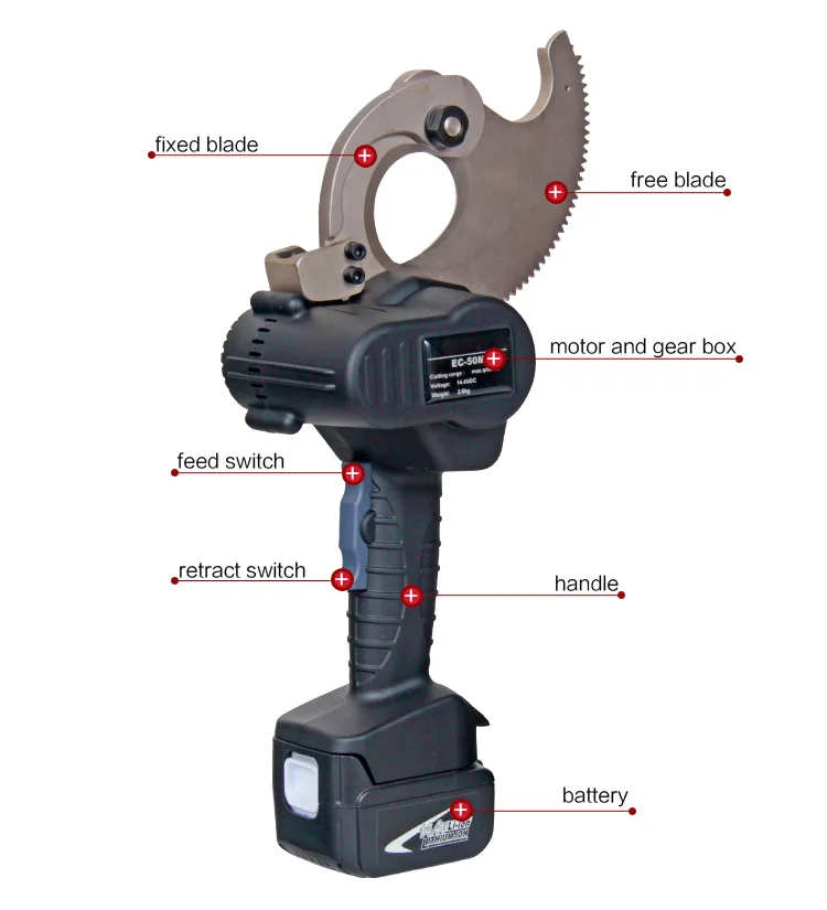 EC-50M EC-65M Kabelschaar op batterijen Ratel Kabelschaar Max. 65 mm Cu Al Kabeldraadschaar
