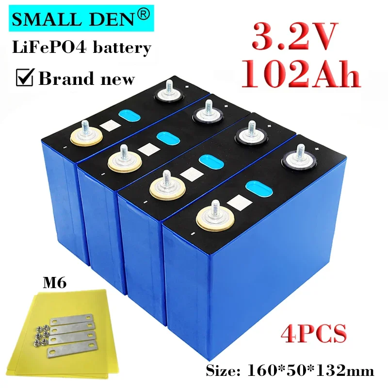 4PCS New 3.2V 102Ah LifePO4 Rechargeable battery 3C High power DIY 12v 24v 48v Electric car boat RV Inverter Solar Wind energy