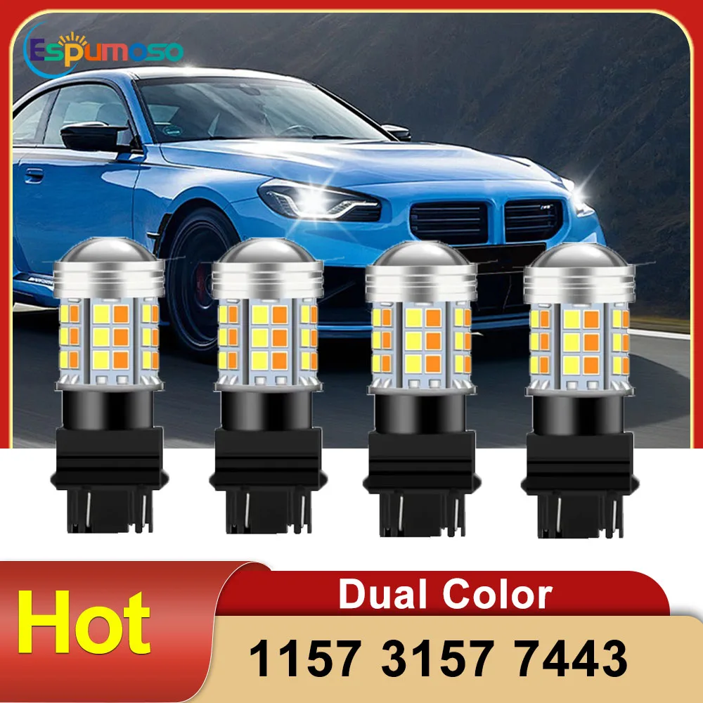 Switchback LED T20 7443 W21/5W bombilla Led de doble Color T25 3157 luz LED de intermitente DRL 1157 BAY15D P21/5W lámpara Led automática 12V